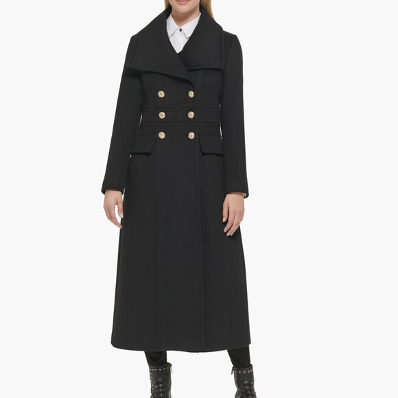 KARL LAGERFELD PARIS Double Breasted Wool Blend Military Coat - Picture 3 of 4